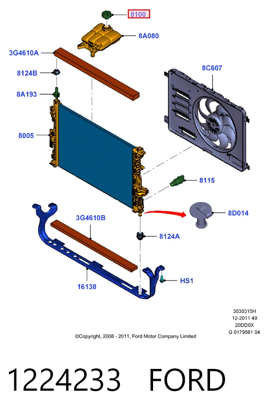 1224233 Ford Tapón del radiador de refrigerante