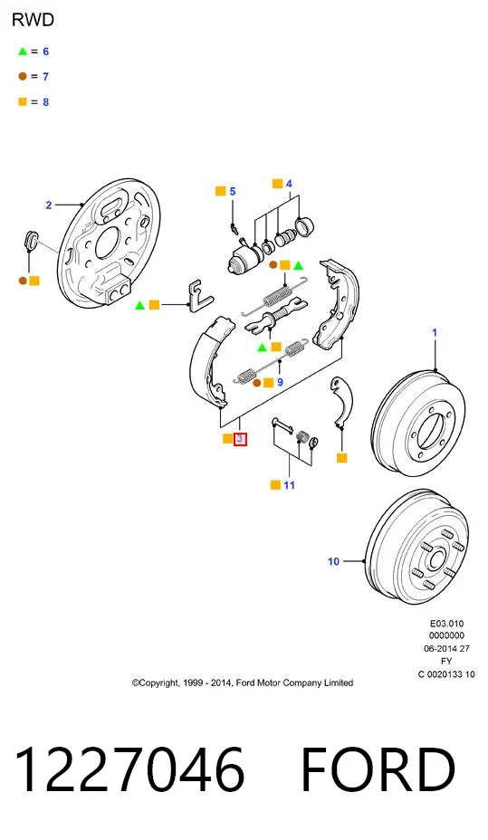 1227046 Ford Zapatas de freno de tambor traseras