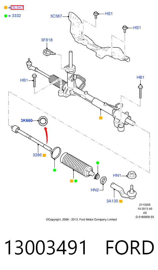 13003491 Ford Cremallera caja de direccion