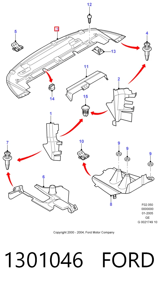 Protección delantera del motor 1301046 FORD