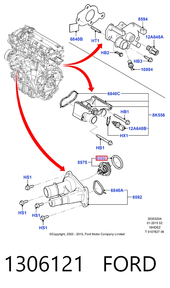 Junta de termostato para Ford Focus CB8