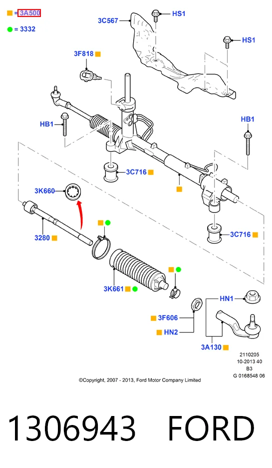 1306943 Ford Cremallera caja de direccion