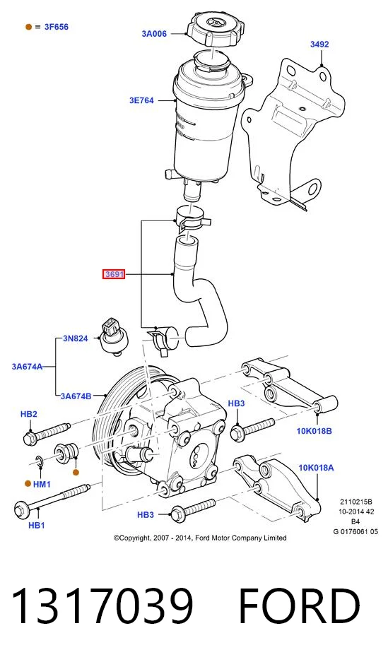 1317039 Ford Manguera de baja presión de dirección asistida, del depósito a la bomba