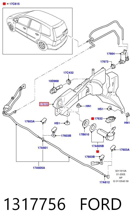 1317756 Ford Botella limpiaparabrisas