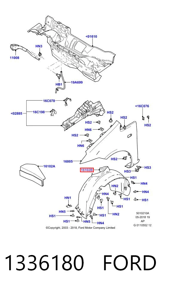 Guardabarros interior derecho, aleta delantera Ford 2821190 precio, desde 25,53 EUR