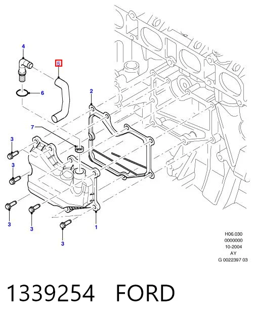 Tubo de ventilación del cárter (separador de aceite) 1339254 FORD