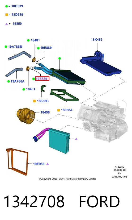 1342708 Ford Anillo de sellado del tubo del radiador de la calefacción