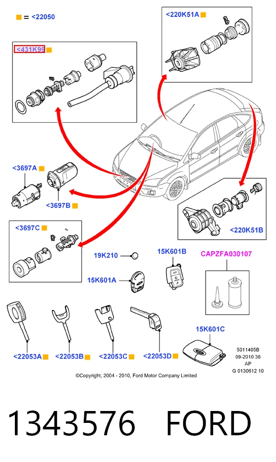 Cilindro de la cerradura del capó 1343576 FORD