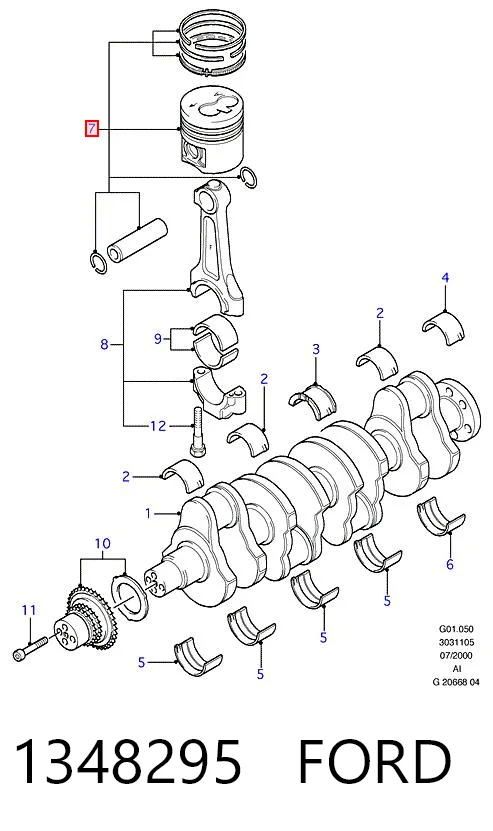 Pistón completo para un cilindro, STD 1348295 FORD