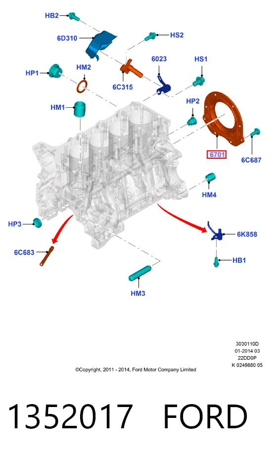 1352017 Ford Anillo retén cigüeñal