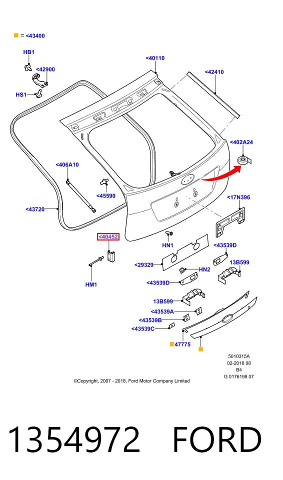 1354972 Ford Tope de la tapa del maletero
