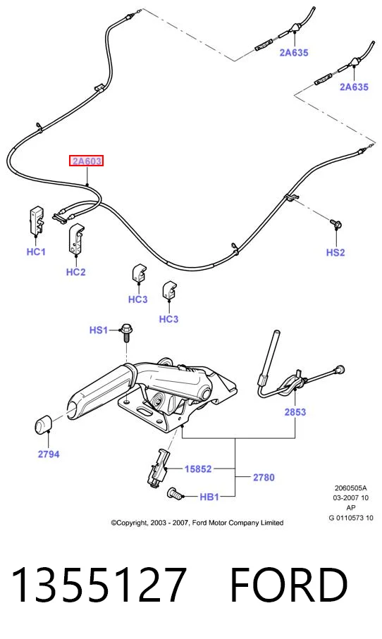 Cable de freno de mano trasero derecho/izquierdo 1355127 FORD