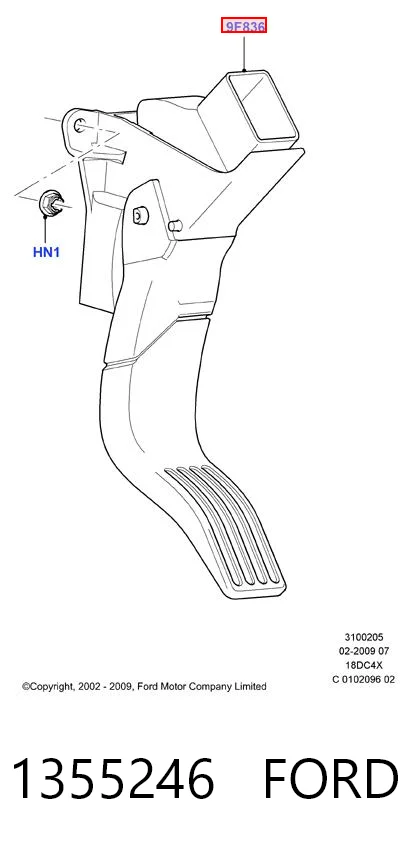 Pedal del acelerador 1355246 FORD
