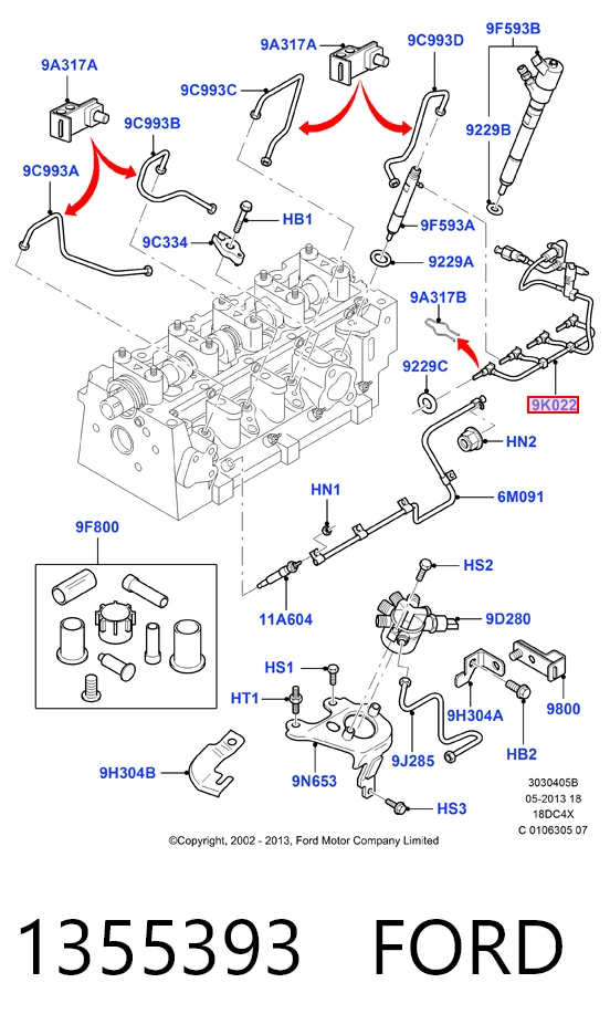 1355393 Ford Tubo flexible, combustible de fuga 