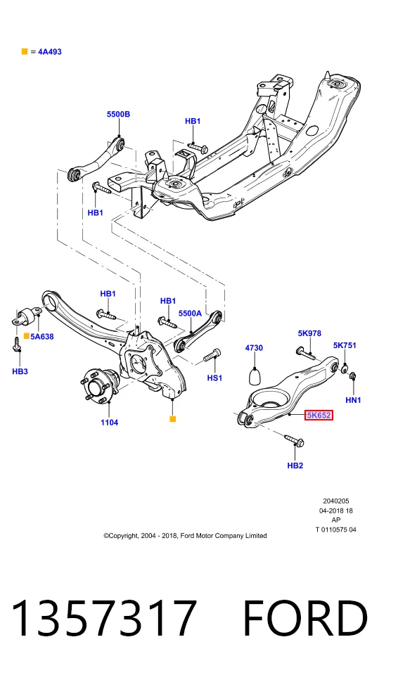 Brazo inferior trasero izquierdo/derecho 1357317 FORD