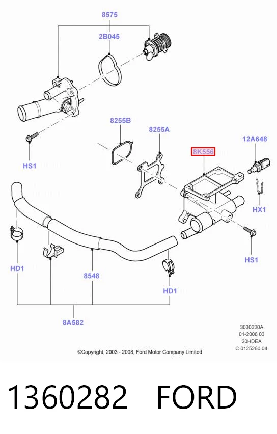 1360282 Ford Brida del sistema de refrigeración (triple unión)