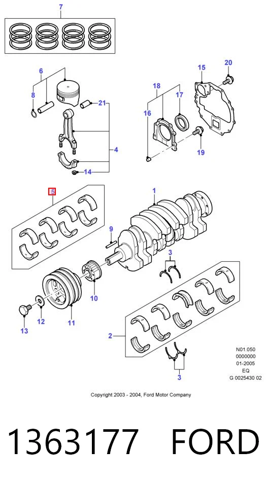 Juego de cojinetes de biela, cota de reparación (+0,25 mm) 1363177 FORD