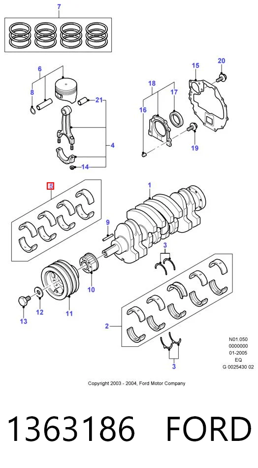 Juego de cojinetes de biela, cota de reparación (+0,50 mm) 1363186 FORD