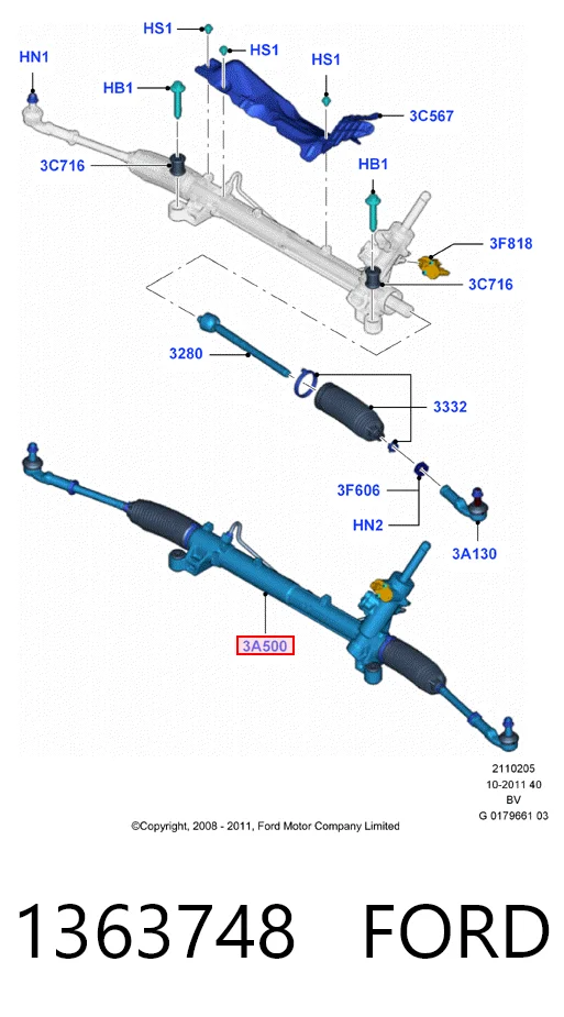 Cremallera de dirección 1363748 FORD