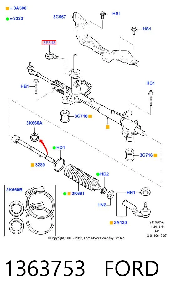 1363753 Ford Sensor de ángulo de giro del volante