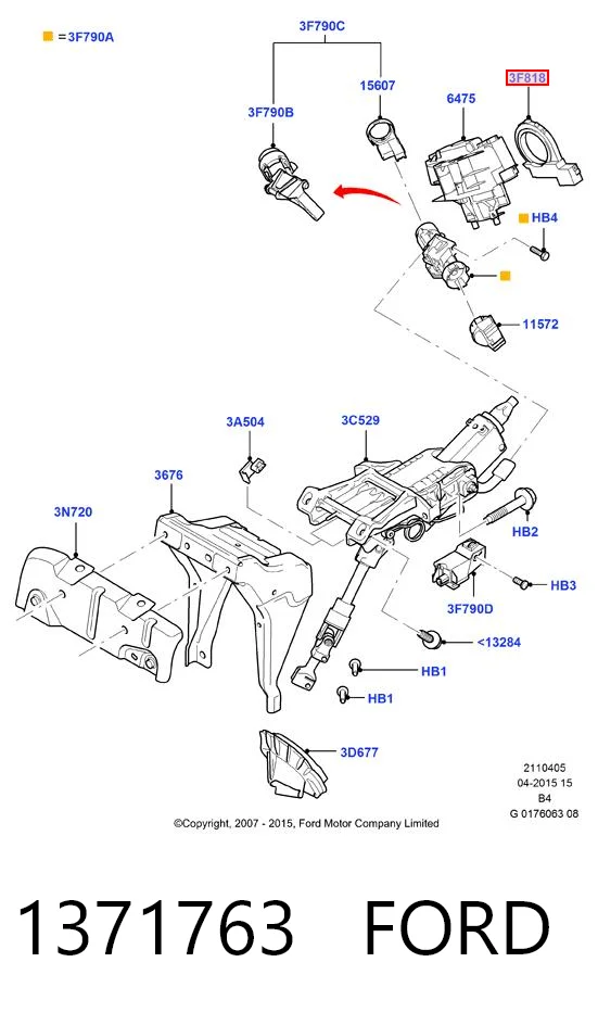Sensor de ángulo de giro del volante 1371763 FORD