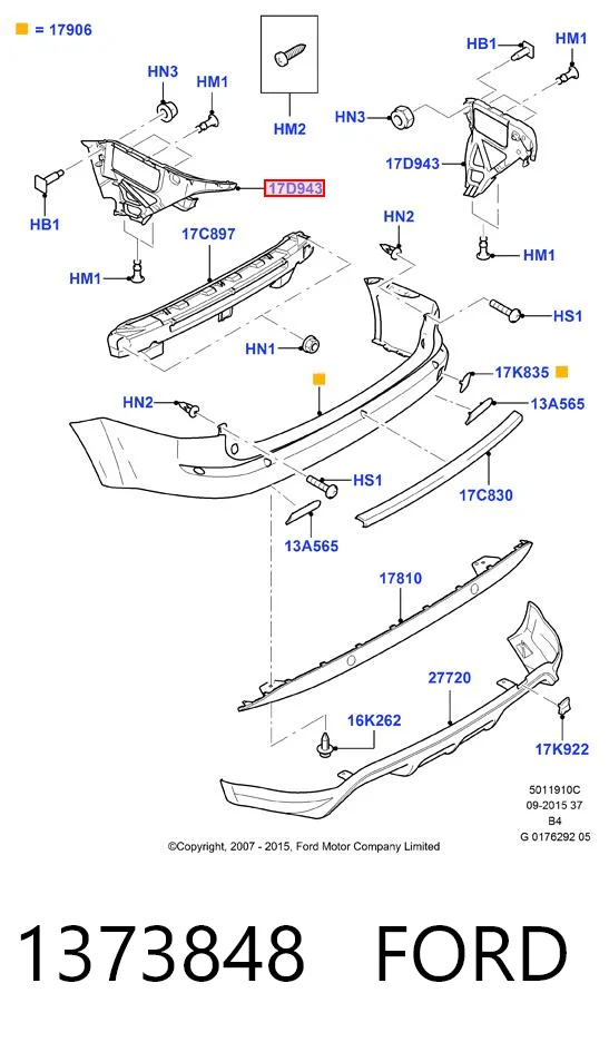 1373848 Ford Soporte del paragolpes trasero derecho