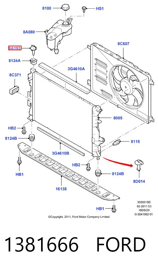 1381666 Ford Soporte superior del radiador