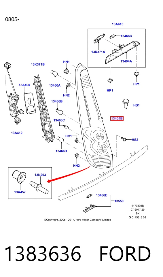 Piloto trasero derecho para Ford Fiesta Mk5 JH, JD