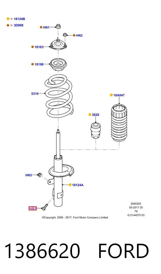 Tornillo de fijación del amortiguador delantero 1386620 FORD