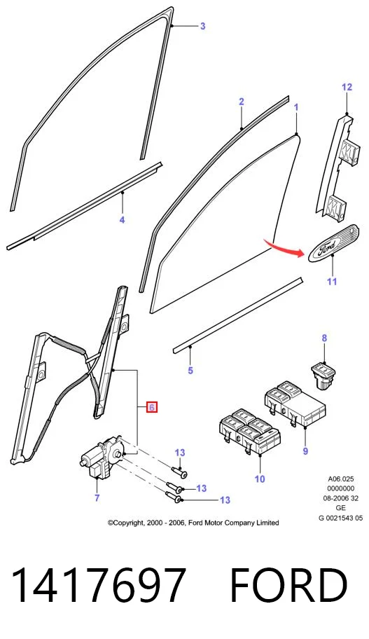 Mecanismo elevalunas delantero derecha para Ford Mondeo IV (CA2)
