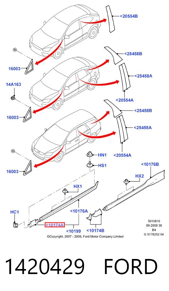 1420429 Ford Moldura exterior del umbral delantero derecho