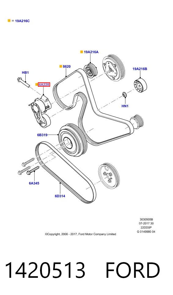 1420513 Ford Tensor de correa de alternador
