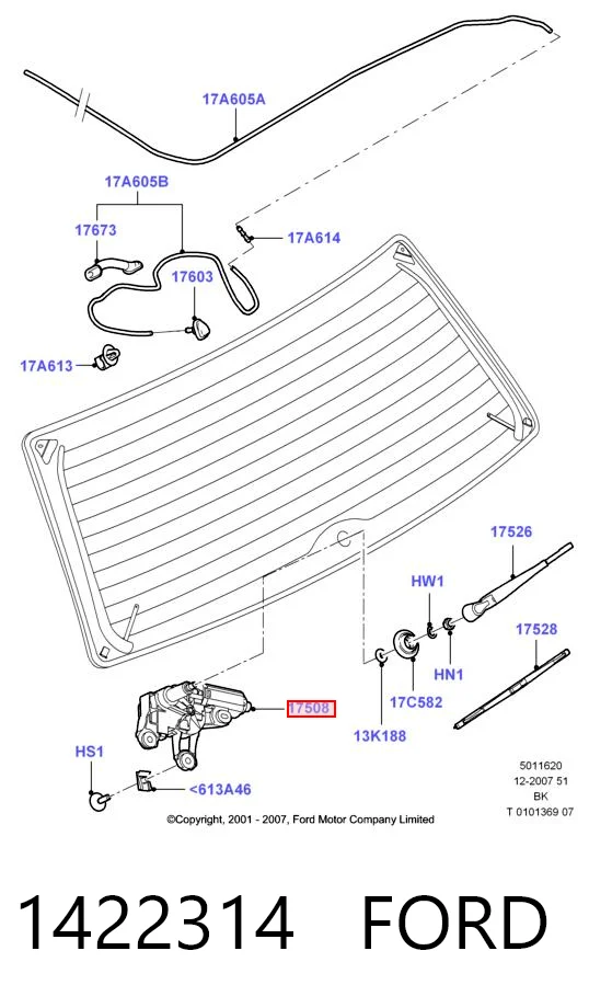1422314 Ford Motor del limpiaparabrisas trasero