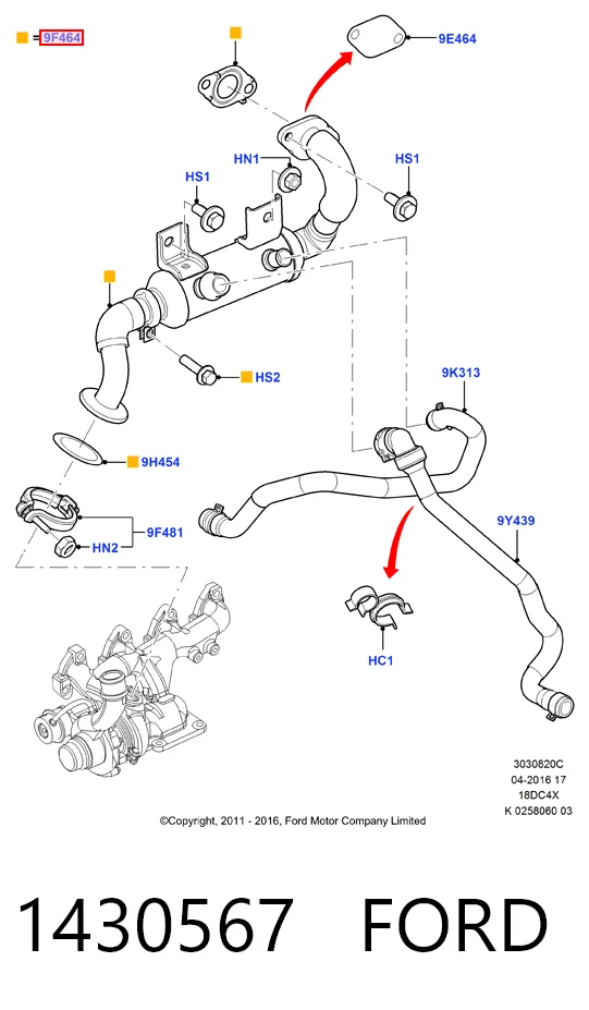 Enfriador de recirculación de gases de escape EGR 1430567 FORD