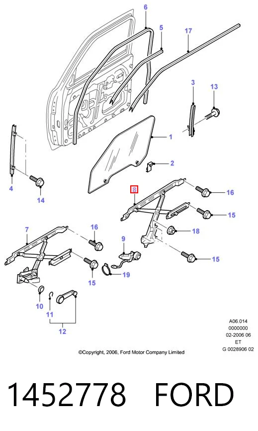 1452778 Ford Mecanismo levanta, puerta delantera derecha