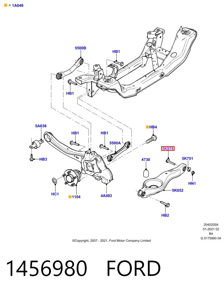 1456980 Ford Perno de fijación interior del brazo oscilante inferior trasero