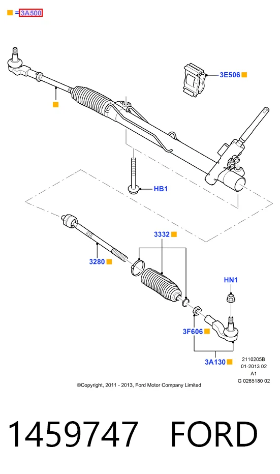 1459747 Ford Cremallera caja de direccion