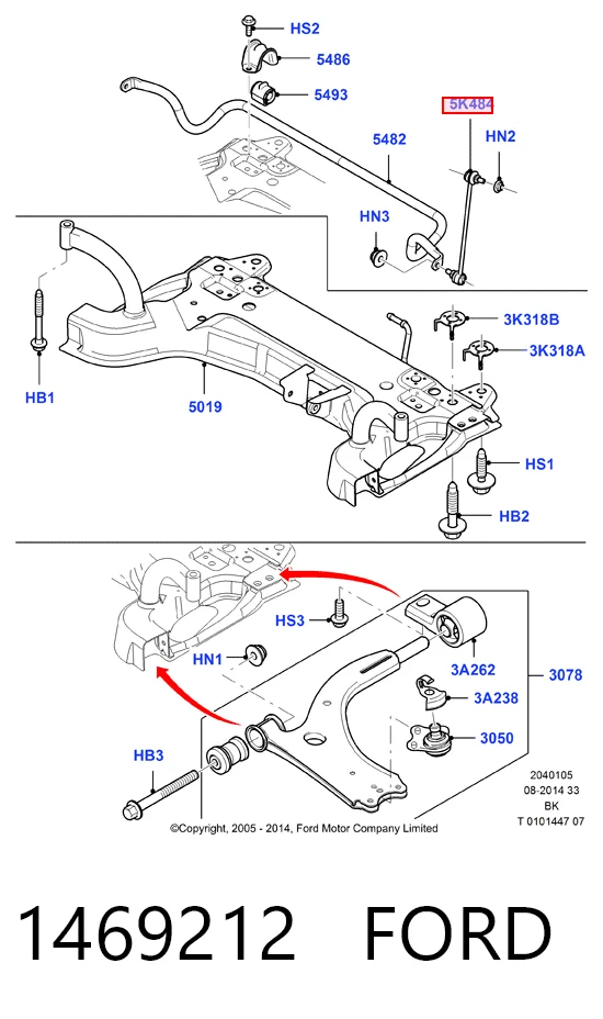 Soporte de la barra estabilizadora delantera Ford Fiesta  (2003-2009)