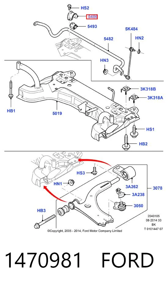Abrazadera de la bieleta estabilizadora delantera 1470981 FORD