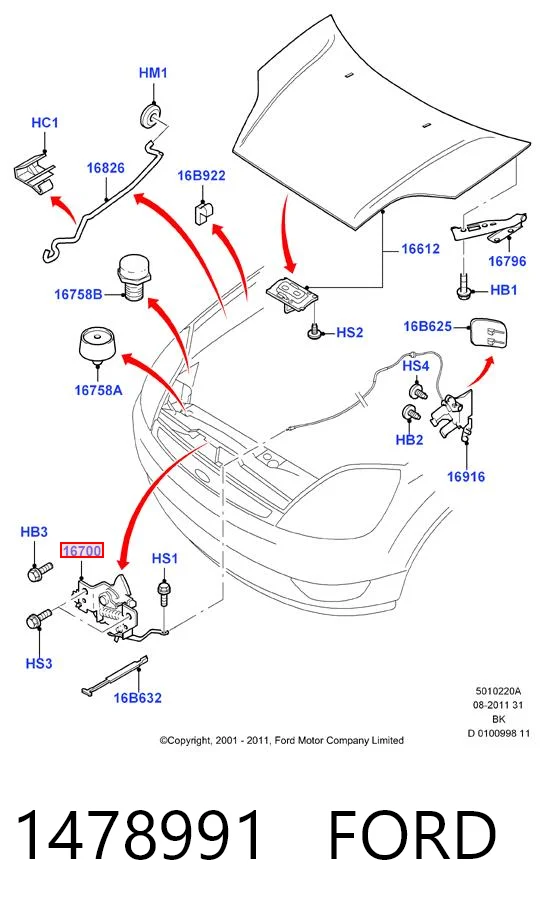Cerradura de capó Ford Fiesta Mk5 hatchback (JH, JD) (2001 - 2008) precio, desde 32,11 EUR