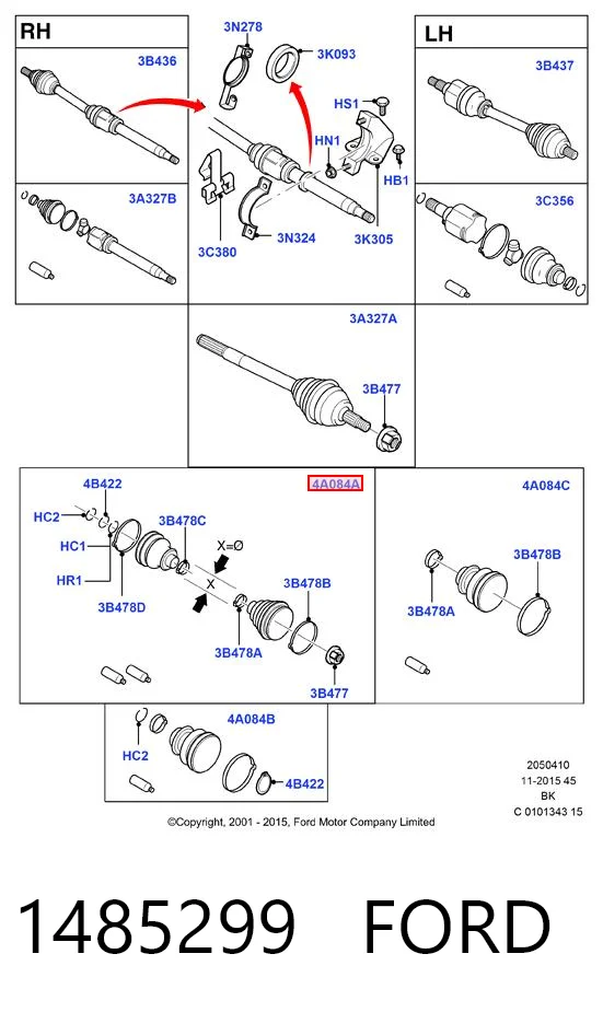Fuelle exterior del palier delantero 1485299 FORD