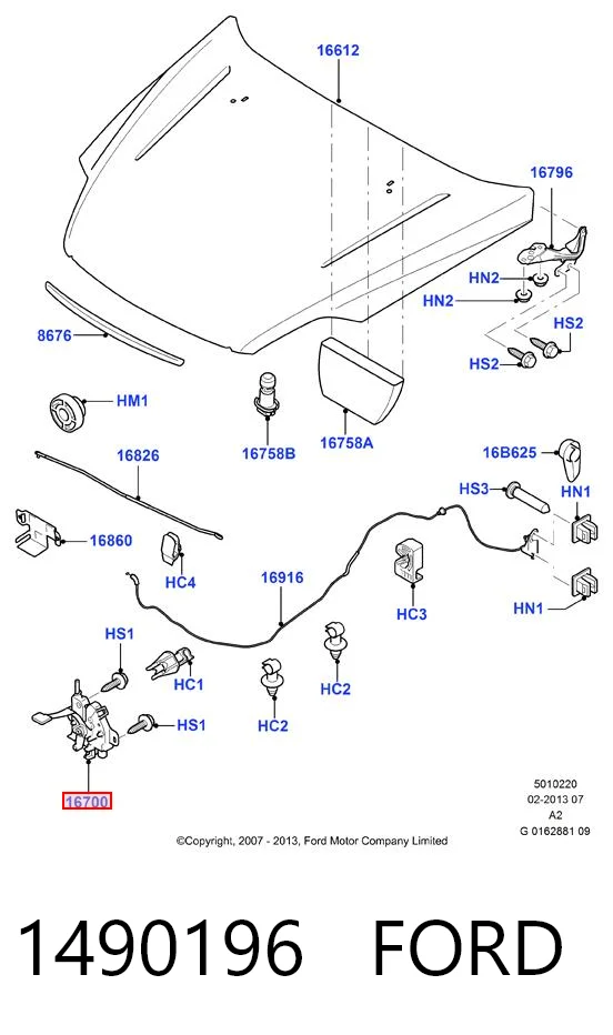 1490196 Ford Cerradura de Capot