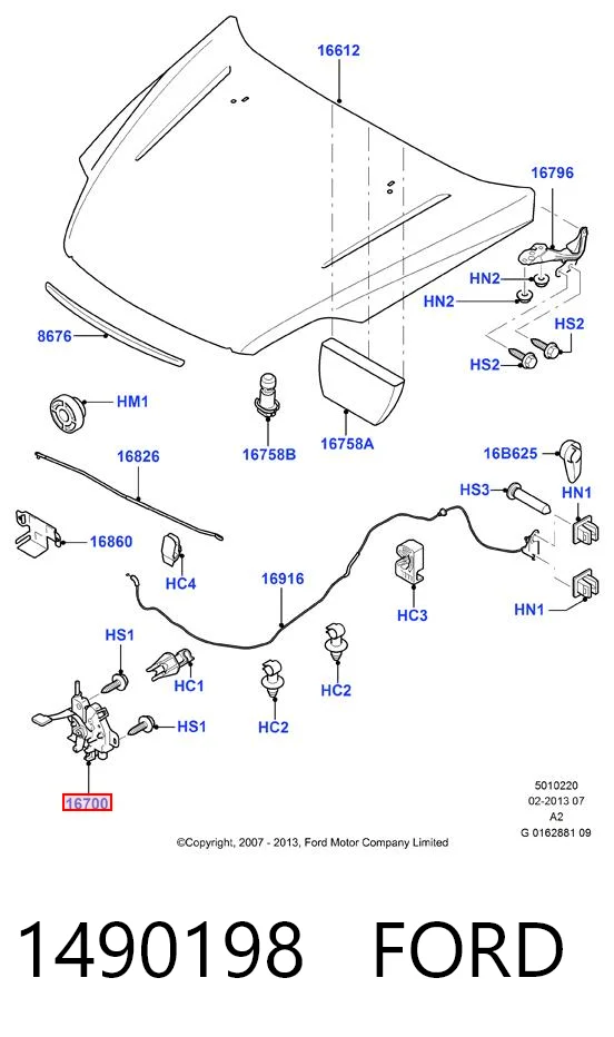 1490198 Ford Cerradura de Capot