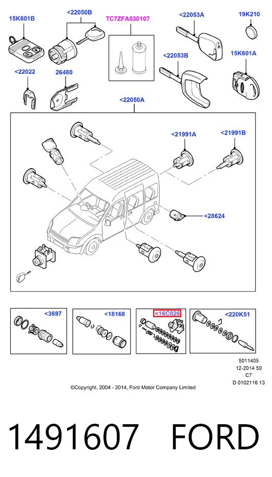 1491607 Ford Cilindro de la cerradura del capó