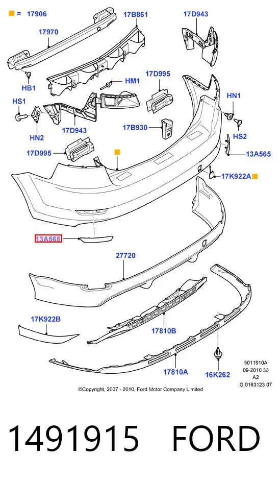 1491915 Ford Reflector, trasero, izquierdo