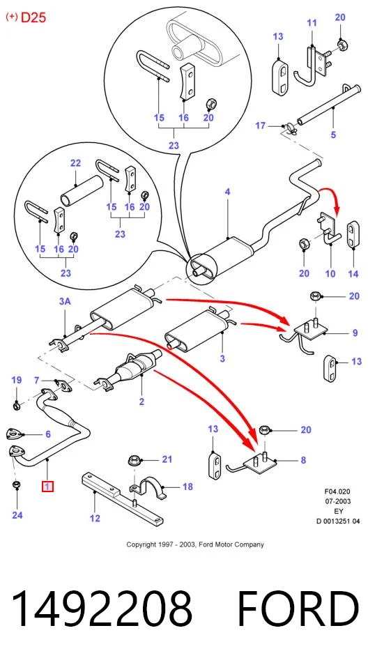 1492208 Ford Tubo de escape delantero