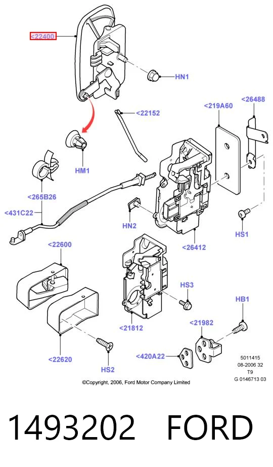 1493202 Ford Manija exterior izquierda de puerta delantera