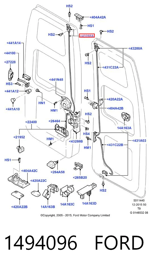 1494096 Ford Cerradura superior de puerta trasera izquierda de doble hoja