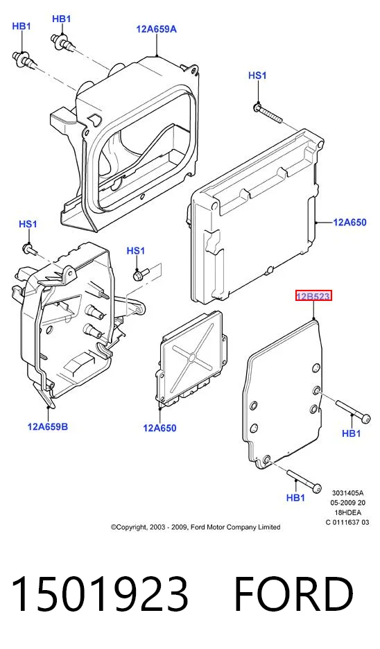 1501923 Ford Cubierta de la carcasa de la ECU del motor