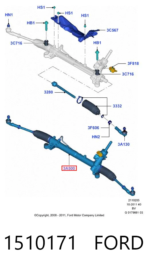 1510171 Ford Cremallera caja de direccion